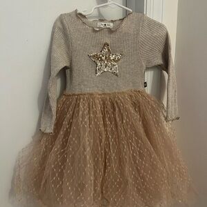 Petite Hailey Gold Star Tulle Dress